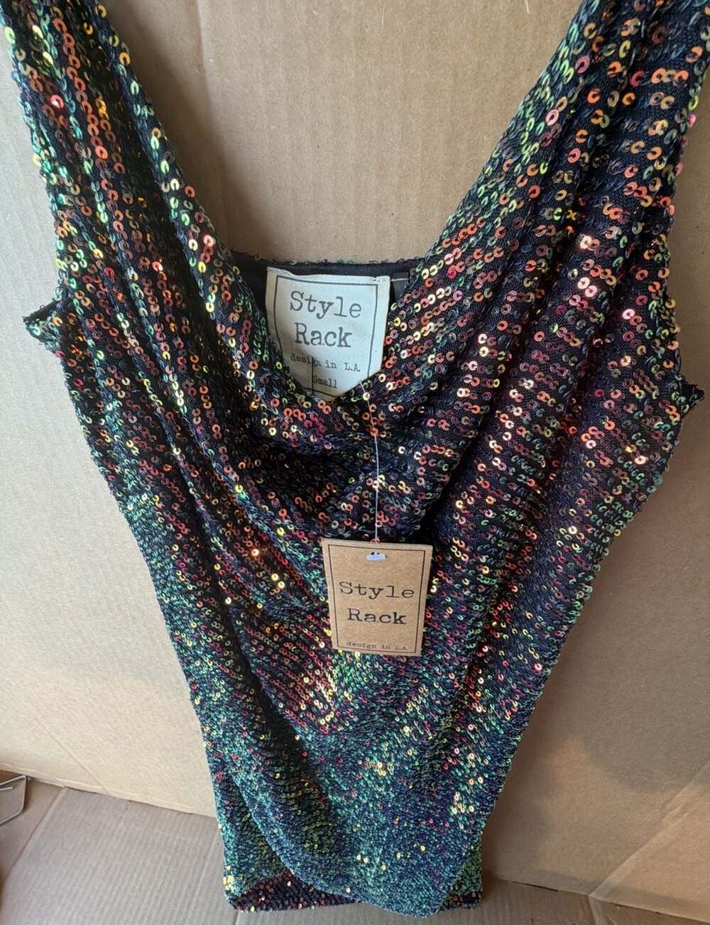 Style Rack Multi-Color Sequin Cowl Neck Mini Dress - Picture 3 of 8